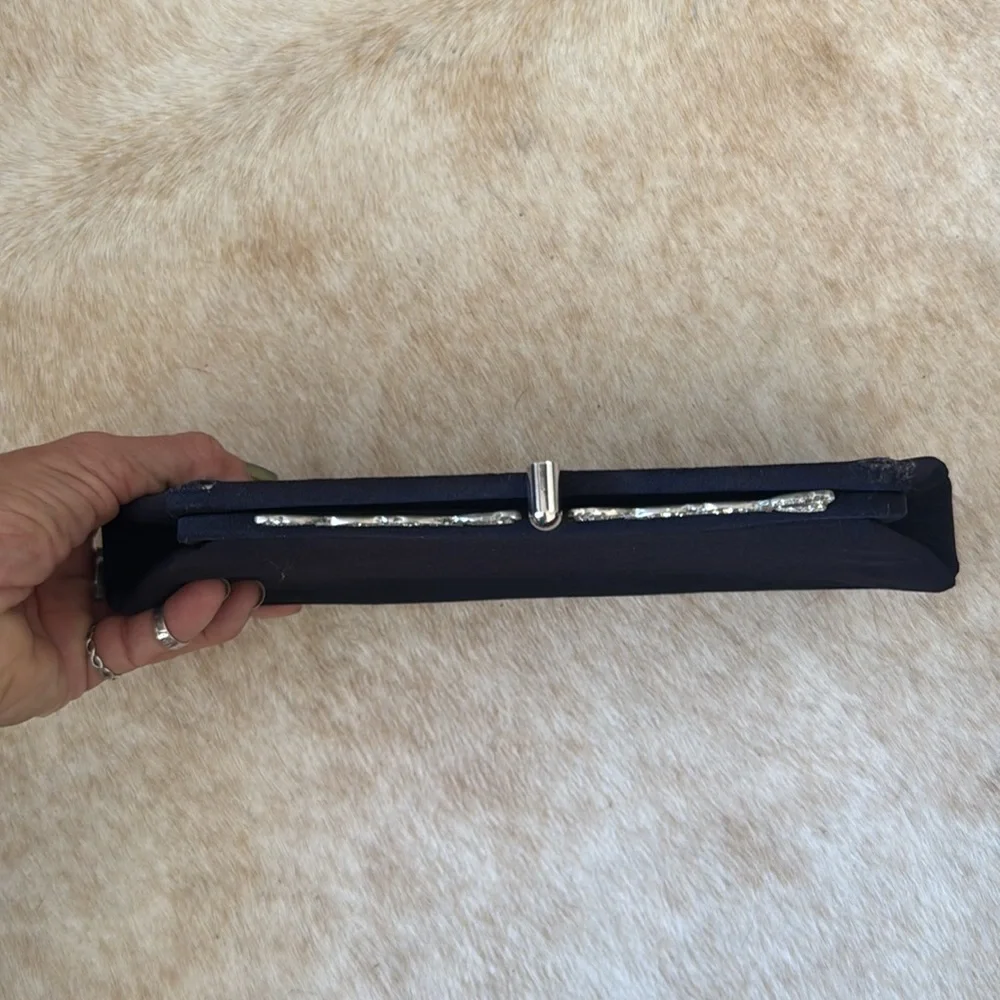 Vintage L & M Spotlight dark Blue Silver Rhinestone clutch bag